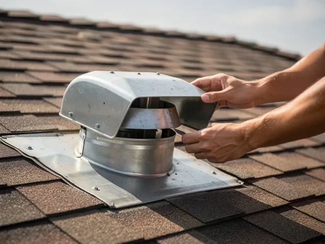 Bexley Dryer Vent Cleaning certified technician safely cleaning a roof-mounted dryer vent in Bexley