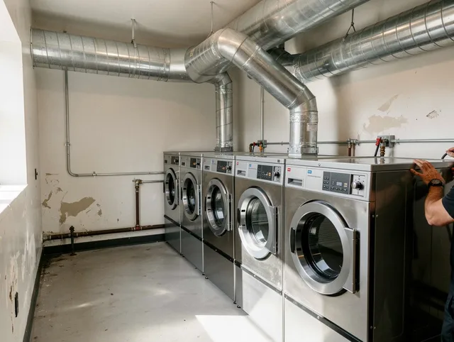 Bexley Dryer Vent Cleaning team performing large-scale commercial dryer vent cleaning in Bexley