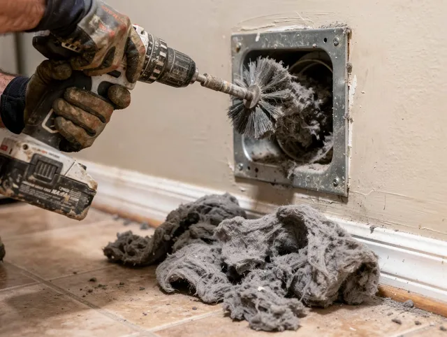 Certified Bexley Dryer Vent Cleaning technician performing dryer vent cleaning in Bexley