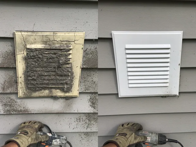 Bexley Dryer Vent Cleaning technician installing high-quality dryer vent cover at a residential property in Bexley